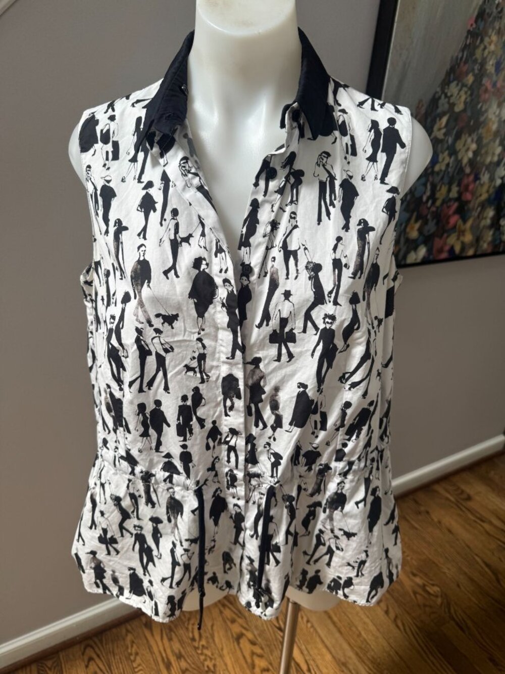AKRIS Punto "People Watching" Printed Sleeveless Cotton Top Blouse 12